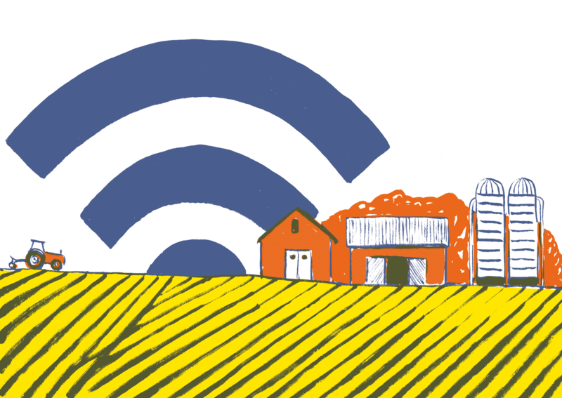 Idyllic farm with wifi symbol as sunset or sunrise