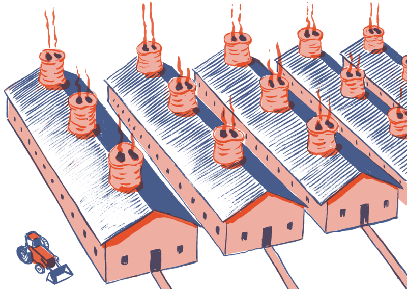pork factories, with chimneys as pig noses, and pink buildings