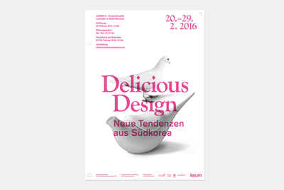 Poster for the delicious design exhibition at Dross & Schaffer.