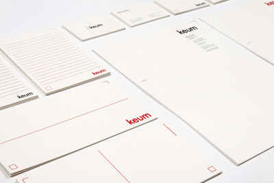 Red and black minimal graphic design business card, postcard and brief paper designed for Keum Art Projects