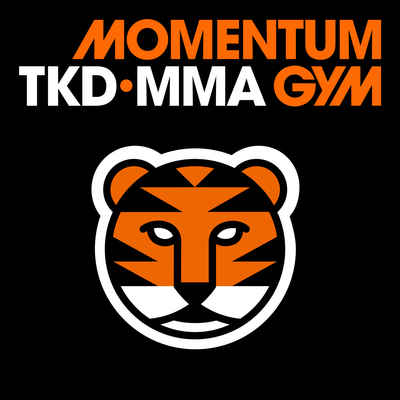 Tiger mascot with tiger stripes inspired by the Momentum Gym MM logo