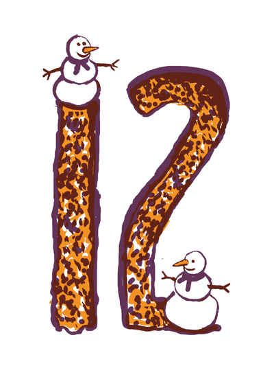 Two snow men has drawn the number 12 illustrating the winter month desember