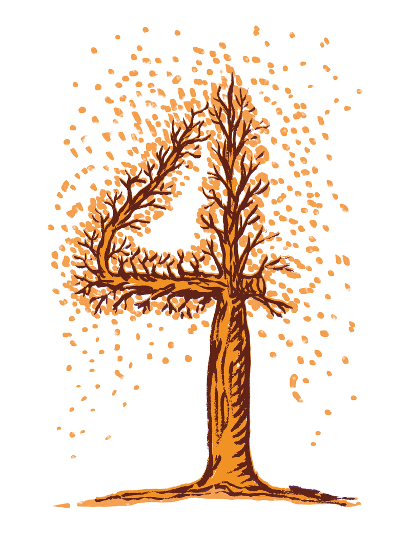Chrerry tree in the shape of number four, illustrating April