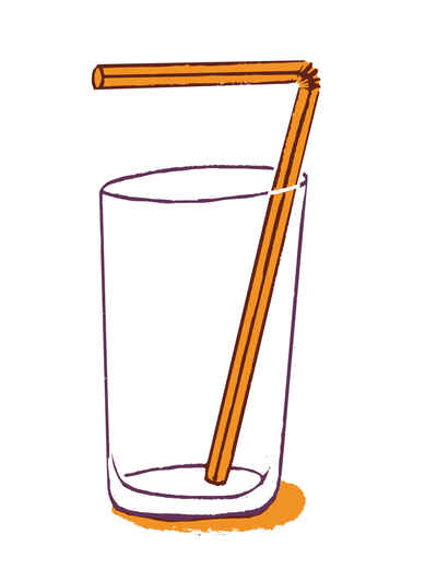 A straw in an empty glass, making out number 7 for july